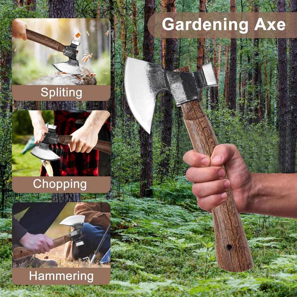 Wood Splitting Axe with Leather Sheath,Camping Hatchet with 10.74" Solid Handle,Bushcraft Axe with Hammering for Gardening,Chopping, Felling, Survival,Carving