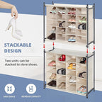 STORAGE MANIAC Stackable Shoe Cubby Organizer, Free Standing Shoe Cube Rack for Entryway, Bedroom, Apartment, Closet, 20-Cube Beige