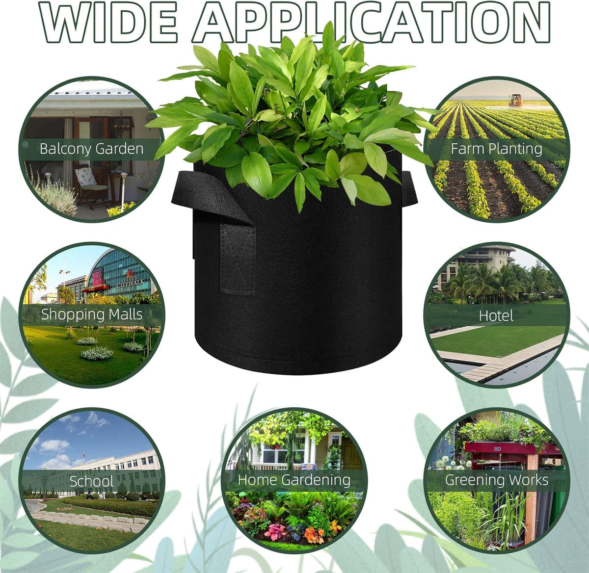 150-Pack 10 Gallon Grow Bags Bulk, Heavy Duty Thickened Nonwoven Fabric Pots with Handles, Felt Breathable Planter Bag, Garden Growing Bag for Vegetable Flower Plants Fruits, Black