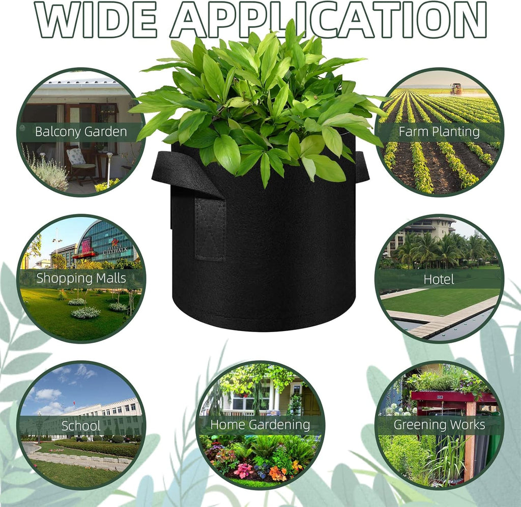 150-Pack 7 Gallon Grow Bags Bulk, Heavy Duty Thickened Nonwoven Fabric Pots with Handles, Felt Breathable Planter Bag, Garden Growing Bag for Vegetable Flower Plants Fruits, Black