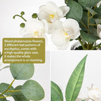 White Orchids Artificial Flowers with Vase Fake Flower in Vase Artificial Eucalyptus Stems in Glass Vases with Faux Water Faux Orchid with Eucalyptus Leaves Arrangement for Dining Table Centerpiece