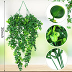 Hoteam 24 Pcs Artificial Hanging Plants 32 Inch Fake Ivy Vines with Fake Leaves Patio Artificial Plants Greenery for Living Room Indoor Outdoor Wall, No Basket (Eucalyptus)