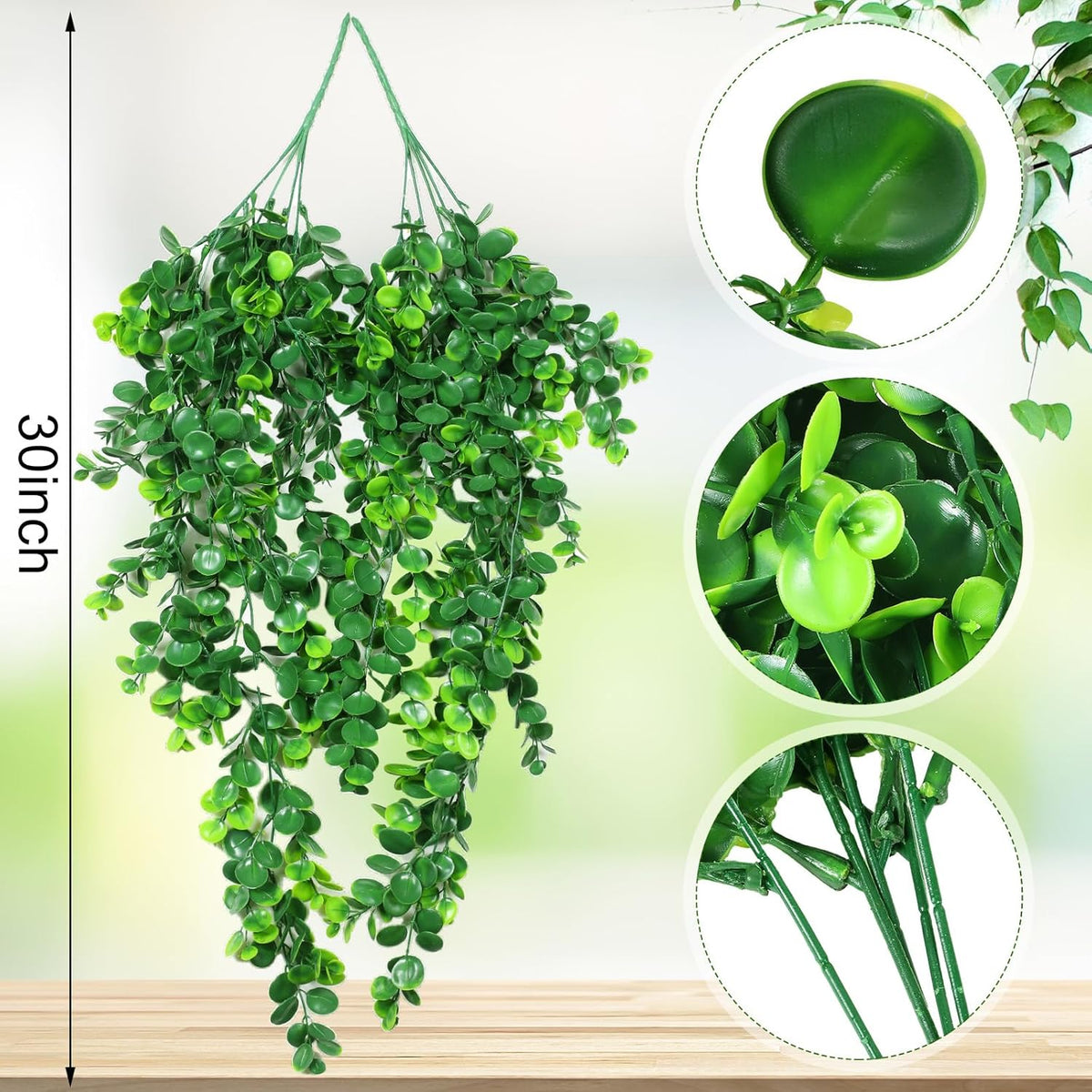 Hoteam 24 Pcs Artificial Hanging Plants 32 Inch Fake Ivy Vines with Fake Leaves Patio Artificial Plants Greenery for Living Room Indoor Outdoor Wall, No Basket (Eucalyptus)