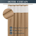 N&Y HOME Waffle Weave Shower Curtain with Snap-in Fabric Liner & 12 Metal Hooks Set - Hotel Style, Waterproof & Washable, Heavyweight Fabric & Mesh Top Window - 71x72, Coffee Brown