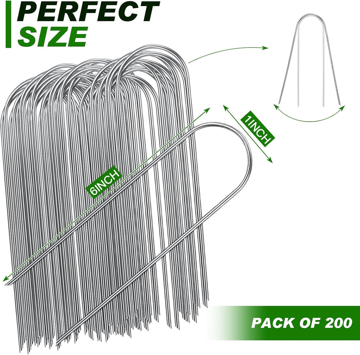 Tandefio 200 Pack Drip Irrigation Tubing Stakes 6 Inch Garden Pins Landscape Staples Securing Pegs Galvanized Lawn Yard U Pegs for Hose, Chicken Wire, Weed Barrier Fabric, Dog Fence