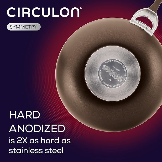 Circulon Symmetry Hard Anodized Nonstick Wok/Stir Fry Pan with Lid, 12", Chocolate