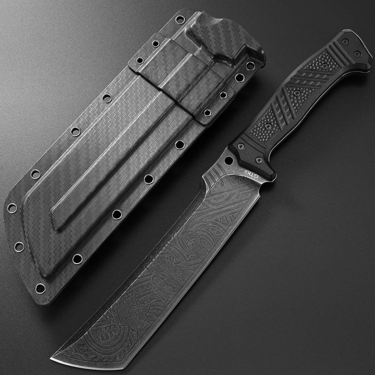 GTK1 Fixed Blade Knife DC53 Steel Blade Nylon Fiberglass Handle Full Tang EDC Tool Knifes for Outdoor Camping Survival Adventure Bushcraft(Pattern blade)