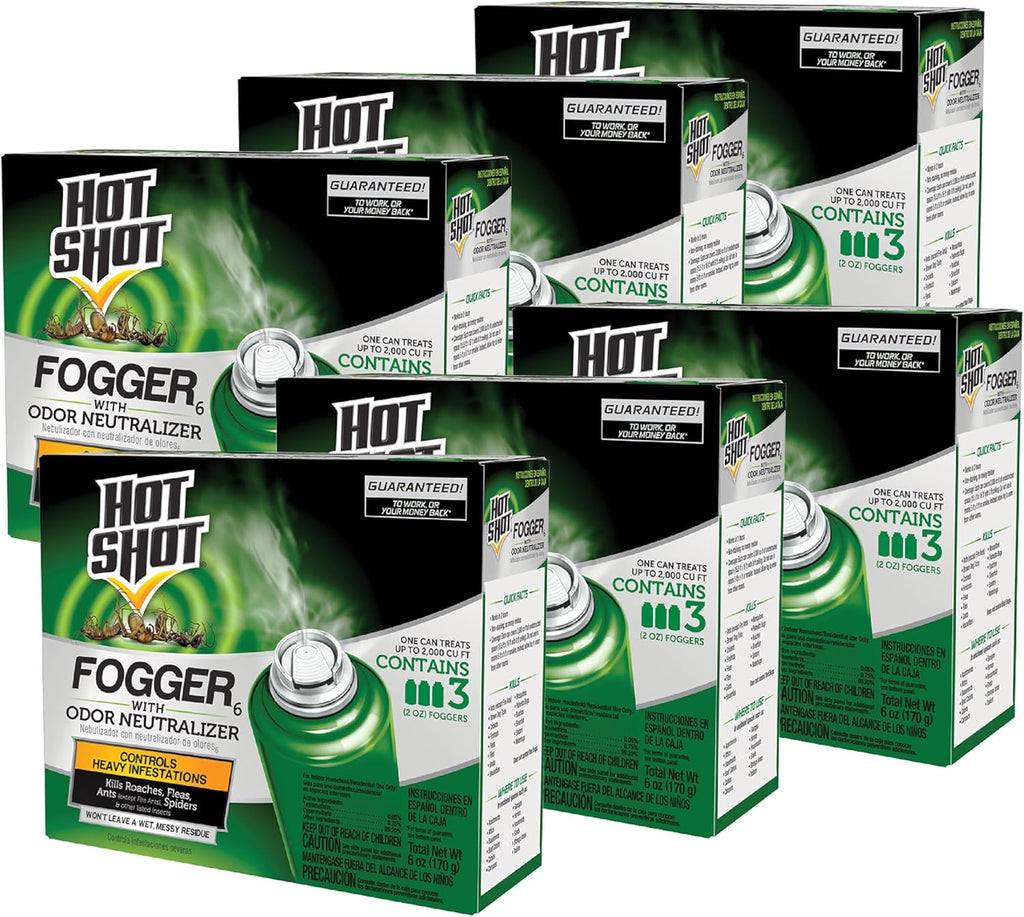 Hot Shot Pest Control Fogger, Kills Roaches, Ants, Spiders & Other Insects On Contact, Controls Heavy Infestations Indoorsy, 6-pack - 18-count