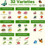 Lush&Dew Year-Round USDA Zone 4 Seed Bank, 32 Varieties Non-GMO Heirloom Seeds of Vegetables, Herbs, Gardening Gifts for Women Men, Emergency Survival Kit for Raised Garden Bed, Greenhouse