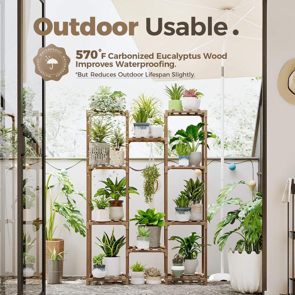 Bamworld Plant Stand Indoor Outdoor Tall Plant Shelf for Multiple Plants Pots Wood Flower Stand Large Flower Holder for Living Room, Patio, Balcony, Garden Decor, Brown