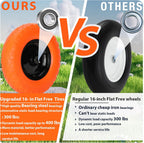Upgraded 16" Flat Free Wheelbarrow Wheels and Tires, 4.80/4.00-8 Solid Tires with 5/8"&3/4" Bearings, Universal Fit for Wheelbarrows/Garden Trailer