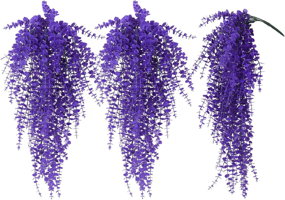 RECUTMS Artificial Hanging Plants Fake Plants Greenery Vines Aritificial Plants Eucalyptus Purple Leaves Hanging Vines Plant Colorful Outdoor Faux Vines Wall Decoration(Pure Purple)