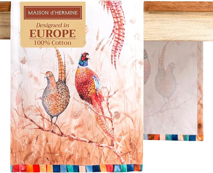 Maison d' Hermine Table Runner 100% Cotton Single Layer Table Runners 72 inches Long for Thanksgiving Christmas Decorations Home Kitchen Dining Party Wedding (Faisan D'Automne, 14.5" x 72")