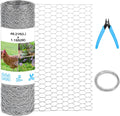 Chicken Wire Mesh 13.7 in x 50 ft in Silver Floral Chicken Wire Poultry Netting Hexagonal Galvanized PVC Coated Wire Mesh for Floral Arrangements Craft with 30 Zip Ties, Glove and Wire Cutting Pliers