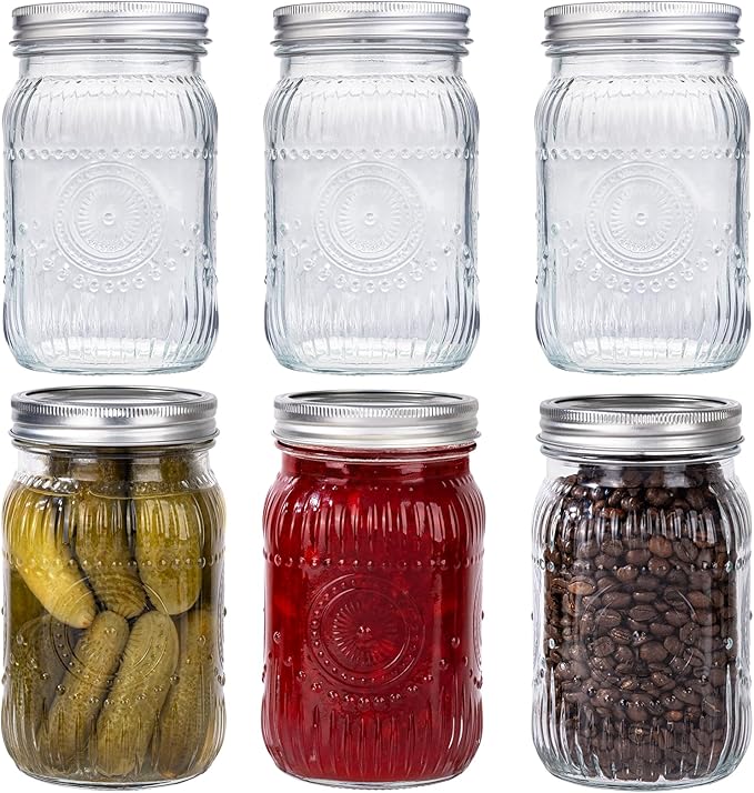 MirthMood 32 OZ Wide Mouth Mason Jars, 6 PACK Glass Mason Jars with airtight Lids, Quart mason jars wide Perfect for Canning, Pickling, Preserving, Fermenting, DIY Crafts & Decor