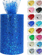 Glitter Tulle Rolls, 6” by 50 Yards (150FT) Sparkling Tulle Spool Ribbon Sequin Tulle Netting Fabric for Tutu Skirt Wedding Birthday Baby Shower(Royal Blue)