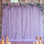 20×10ft Purple Tulle Backdrop Curtain with Lights String for Parties, Sheer Photo Backdrop Curtains for Wedding Party Photography Background