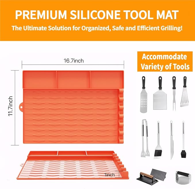 Silicone Grill Mat for Blackstone/Kitchen Countertop, Large Size Griddle Mat Compatible with Blackstone, Non-Slip Silicone Grill Mat, BBQ Side Shelf Mat Grill Pad (Orange)