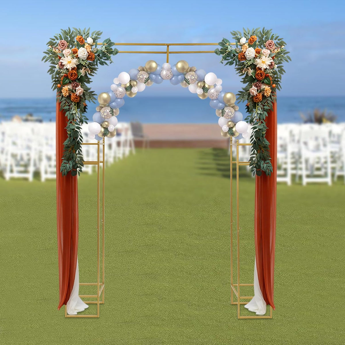 Wedding Arch Backdrop Stand, Gold Double Square Arch Backdrop Stand for Ceremony, 7.87ft Tall Metal Open Balloon Arches Garden Arbor Frame for Photo Background Decoration
