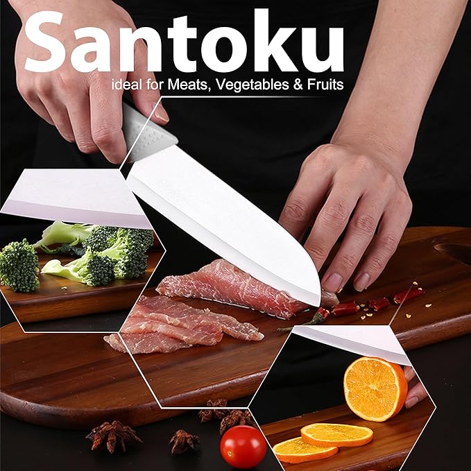 Ceramic Knife - 7 inch Chef's Santoku Knife - Sharp Ceramic Kitchen Knife with Sheath Cover