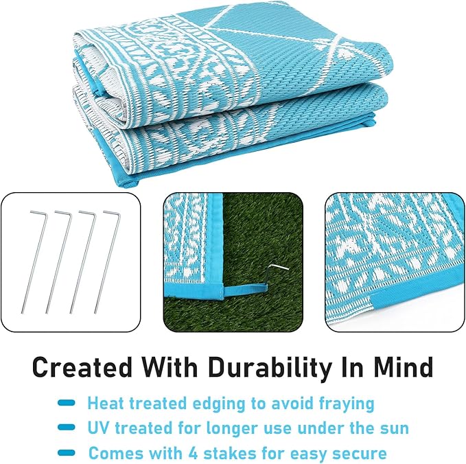 HiiARug Outdoor Rug for Patios Clearance 8'x10' Plastic Straw Rug Waterproof Reversible RV Mat Outdoor Area Rugs for RV, Backyard, Deck, Camping