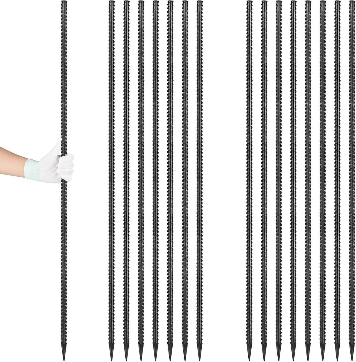 Rebar Stakes 48 inches 16-Pack Concrete Form Stakes Straight 3/8" Diameter Rebar Ground Metal Stakes for Landscaping, Securing Fence, Garden Plants Support, Survey Markers and Securing Trees