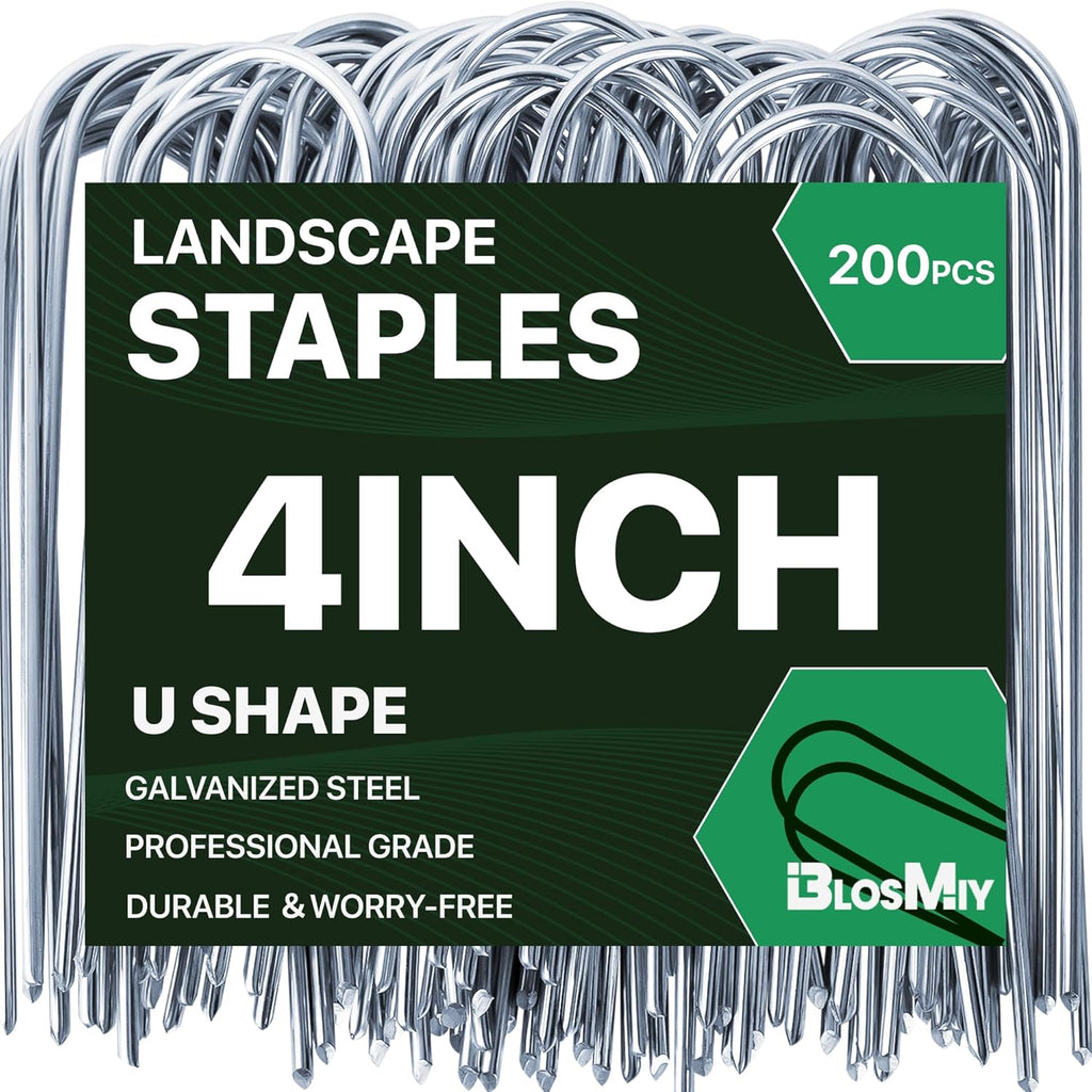 U Shaped Landscape Garden Staples 4 Inch 200 Pack Updated 11Gauge Irrigation Stakes Galvanized Garden Stakes Fabric Pins for Soaker Hose Drip Line Tubing Yard Lawn Staples for Outdoor Decorations