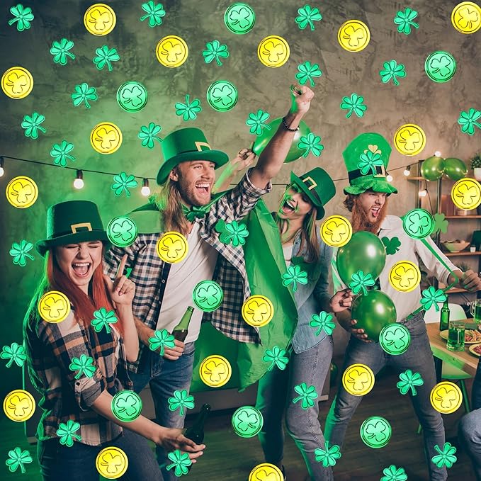 MARFOREVER St. Patrick's Day Shamrock Confetti, Green Gold Shamrock Metallic Foil Glitter Confetti Clover Scatters Table Centerpiece Decorations for St Patrick's Day Party Irish Birthday Supply Favors
