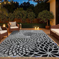 Outdoor Rug 9x12 ft with LED Light, Waterproof Reversible Outdoor Plastic Straw Rug for Patios Clearance, Large Outdoor Area Rug Carpet RV Mat for Camping Backyard Deck Porch Beach