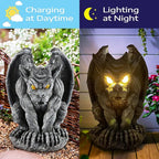 Large Winged Gargoyle Statue with Solar Lights Outdoor Decor, Sitting Gargoyle Monster Dragon Garden Guardian Gothic Creep Scary Sculpture, Patio Yard Lawn Decorations, Valentine's Day Gift