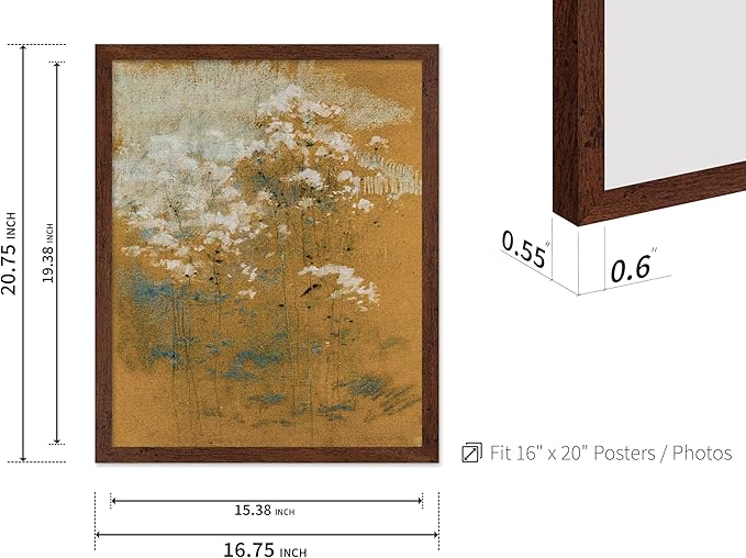 Poster Master Vintage Wild Flowers Poster - Retro Tonal Botanical Painting Print - Abstract Art - Floral Art - Farmhouse Art - Aesthetic Flower Shop or Living Room Wall Decor, 16x20 Brown Framed