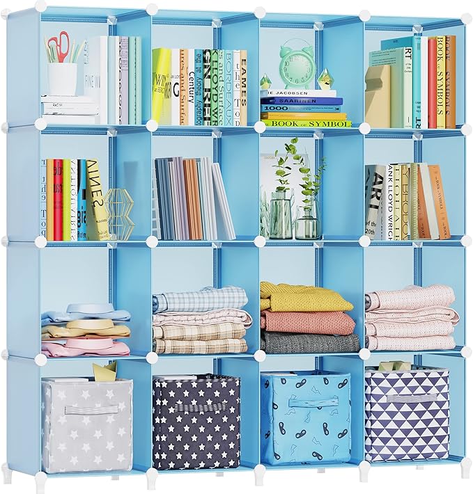HOMIDEC Cube Storage Organizer 16-Cube Closet Organizer, Portable Closet Organizer Cubes Shelves for Clothes, Bedroom, Wardrobe, Kids Room, Bookshelf for Kids