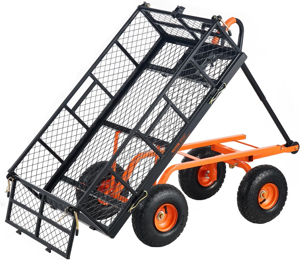 VEVOR 400lbs Steel Garden Dump Cart, Heavy Duty Garden Wagon Yard Dump Wagon with Removable Sides, Convert to Flatbed, Utility Liner, 10in All Terrain Wheels