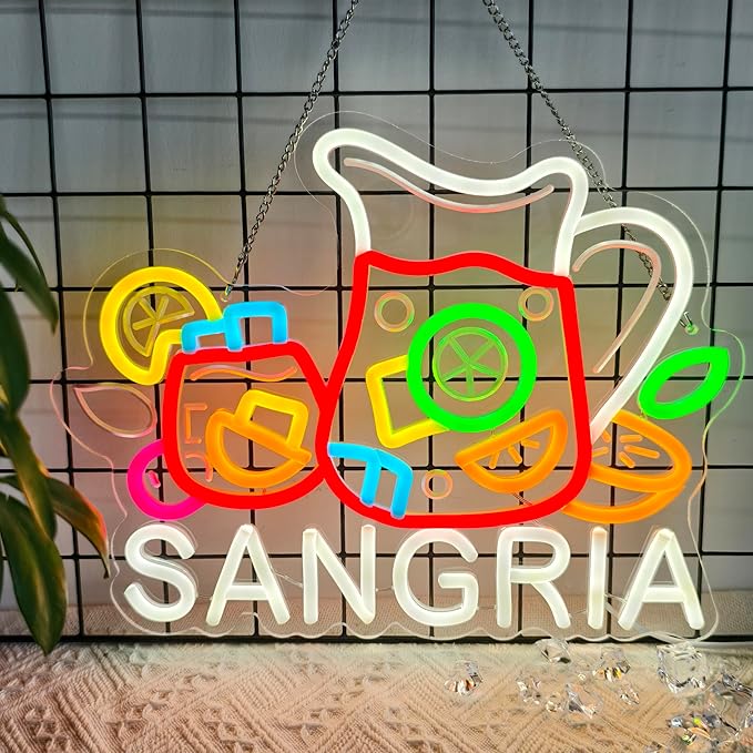 CNBEYOUNG Sangria Neon Sign, Neon Lights Hanging Wall Art Decoration for Restaurants Shop Bar Kitchen Garden Party Home Decor, USB - Driven, Super Bright & Adjustable,14.57x 11.26inches