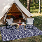 OLANLY Outdoor Rug 5x8 ft Waterproof, Outdoor Plastic Straw Rug with Geometric Pattern Clearance, Reversible RV Mat for Patio, Camping, Balcony, Deck, Backyard, Navy & White