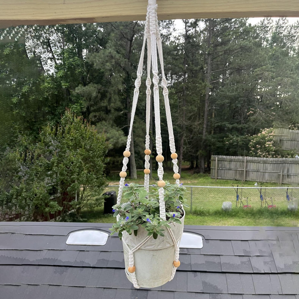 Wdmxszdq Macrame Plant Hanger Set of 2, 35 Inch Indoor Hanging Planter with 4 Hooks, Macrame Plant Hangers for Pots, No Tassels Boho Home Decor, Ivory (Pots Not Included)