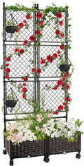 Kalolary 170CM Raised Garden Bed with Metal Trellis, Large Plastic Planter Box with Drainage Hole on Wheels Tomato Planters Climbing Trellis Outdoor Indoor for Climbing Plants Vegetable Flowers Vine