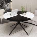 VOWNER Modern Round Dining Table for 4-6 People, 47 Inches Wood Kitchen Table, Dining Room Table with Metal Legs, Circle Coffee Dining Room for Living Room, Home, Apartment, Black and White
