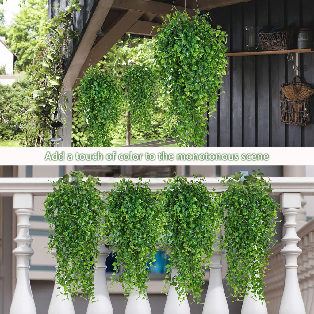 RECUTMS Artificial Hanging Plants 4pcs 33Inch Fake Wall Plant Faux Eucalyptus Leaves Ivy Swag UV Resistant Plastic Greenery Indoor Outdoor Home Garden Wedding Jungle Party Patio Office Shelf Decor