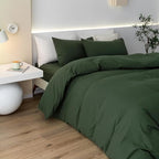 JIYUAN 100% Washed Cotton Duvet Cover Set 3 Pieces King, 1 Duvet Cover 104x90 Inches(Comforter Not Included) and 2 Pillowcases,Linen Feel Bedding Set Comfy and Breathable,Forest Green