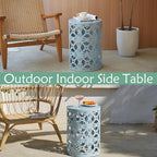 Y&M Set of 3 Stacking Coffee Table for Living Room, Patio Side Table,Indoor End Tables for Bedroom, Outdoor Decorative Garden Stool with Heavy Duty Metal Frame Modern Industrial Decor - Blue
