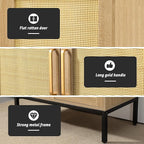Buffet Cabinet with Storage, Storage Cabinet with Rattan Decor Doors, Accent Sideboard Bufft with Solid Wooden Feet, for Living Room, Hallway, Kitchen, Buffet Table
