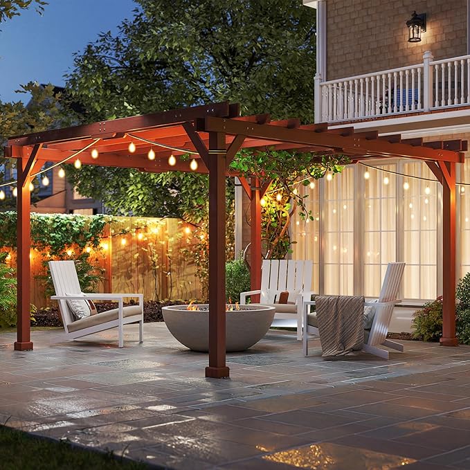 Outsunny 11' x 12.5' Outdoor Pergola, Wood Pergola Gazebo Grape Trellis with Stable Structure for Climbing Plant Support, Patio, Deck, Backyard, Lawn