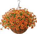 ZFProcess Artificial Faux Hanging Plants Flowers Basket for Fall Outdoor Decoration, Fake Silk Daisy in Planter Realistic UV Resistant Look Real for Porch Home Patio Balcony Yard(Orange)
