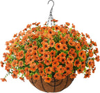 ZFProcess Artificial Faux Hanging Plants Flowers Basket for Fall Outdoor Decoration, Fake Silk Daisy in Planter Realistic UV Resistant Look Real for Porch Home Patio Balcony Yard(Orange)