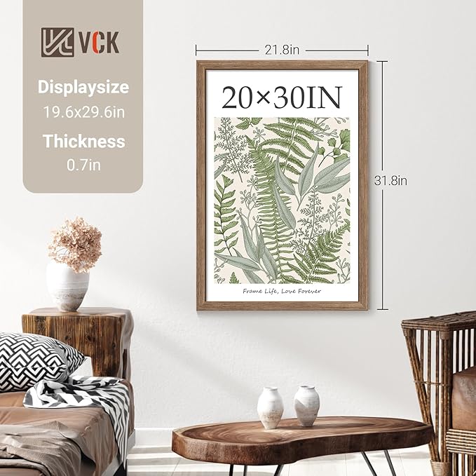 VCK 20x30 Poster Frame Set of 4 - Walnut, Gallery-Quality Wood Picture Frames, 1.1-Inch Wide Border, Polished Plexiglass, Vertical or Horizontal Wall Display for Photo/Art/Prints, Walnut