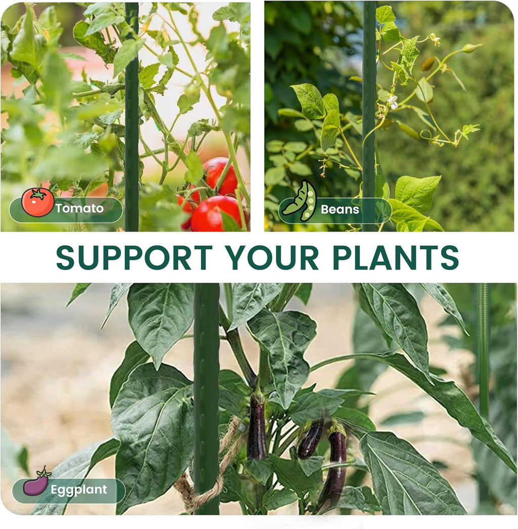 48 Inch 4 Ft Plant Support Garden Stakes 50 PCS, Sturdy Steel Plastic Coated Sticks for Outdoor Growing Climbing, Tomato, Trees, Cucumber, Beans