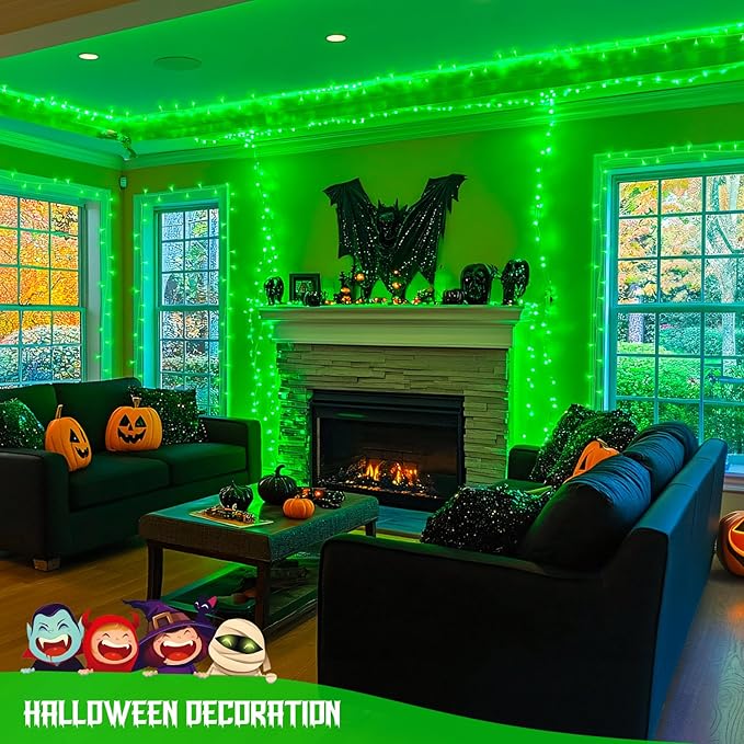 JMEXSUSS 400 LED Green Halloween Lights, 132ft Green String Lights Outdoor Waterproof, 8 Modes LED Christmas Light for Tree House Fireplace Party Halloween Decoration