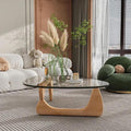 EASYSOUL Modern Glass Coffee Table, 32.68W x 22.44L x 15.75H in, Abstract Round Tea Tables for Living Room Home Office Industrial Cocktail Tables (Log-Clear Glass, 44.88")