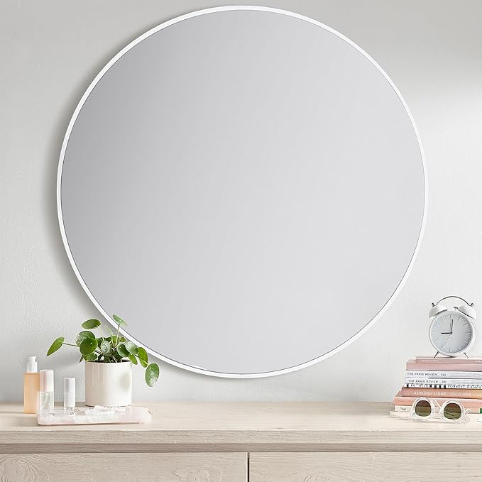White Round 36 Inch Mirror,Circle Bathroom Vanity Mirror for Wall,Hanging Modern Tempered Glass Mirror for Entryway or Living Room